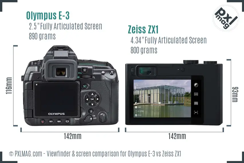 Olympus E-3 vs Zeiss ZX1 Screen and Viewfinder comparison Olympus E-3 vs Zeiss ZX1 Screen and Viewfinder comparison