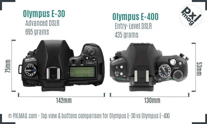 Olympus E-30 vs Olympus E-400 top view buttons comparison