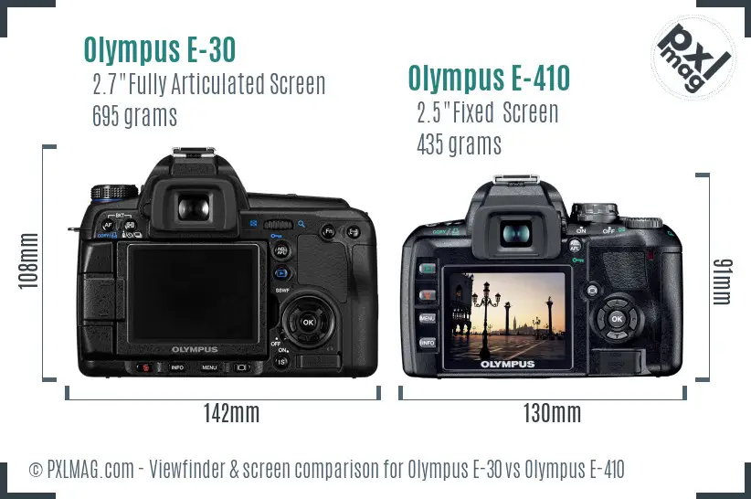 Olympus E-30 vs Olympus E-410 Screen and Viewfinder comparison