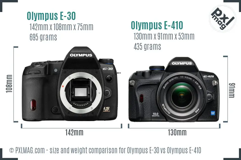Olympus E-30 vs Olympus E-410 size comparison