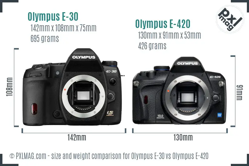 Olympus E-30 vs Olympus E-420 size comparison