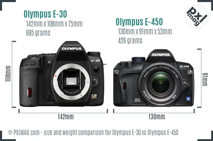 Olympus E-30 vs Olympus E-450 size comparison