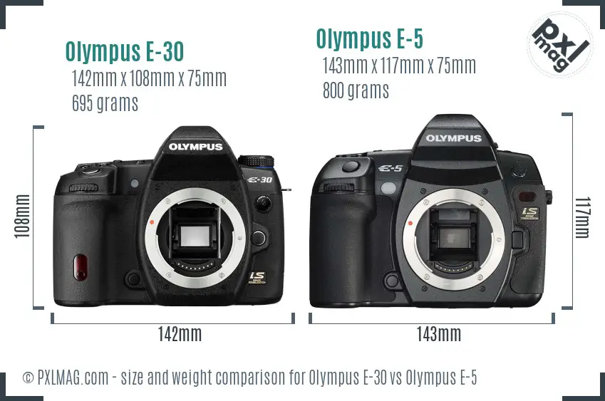 Olympus E-30 vs Olympus E-5 size comparison