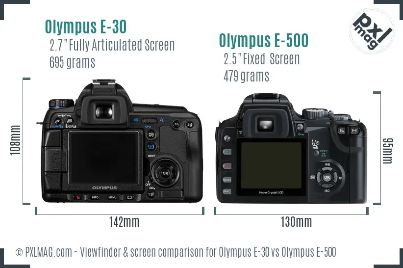 Olympus E-30 vs Olympus E-500 Screen and Viewfinder comparison