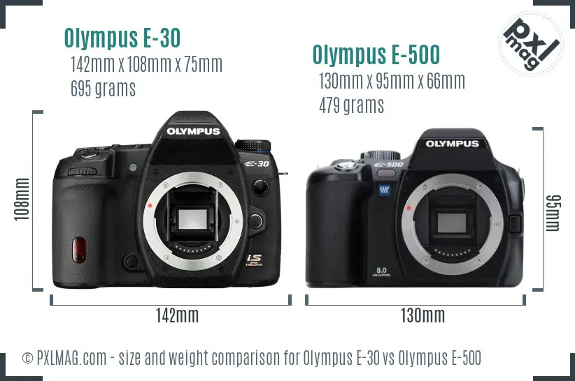 Olympus E-30 vs Olympus E-500 size comparison