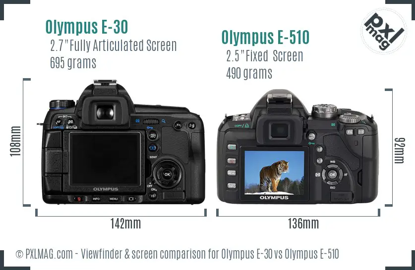 Olympus E-30 vs Olympus E-510 Screen and Viewfinder comparison