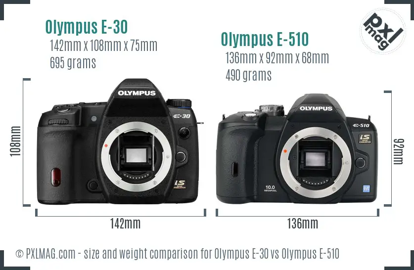 Olympus E-30 vs Olympus E-510 size comparison