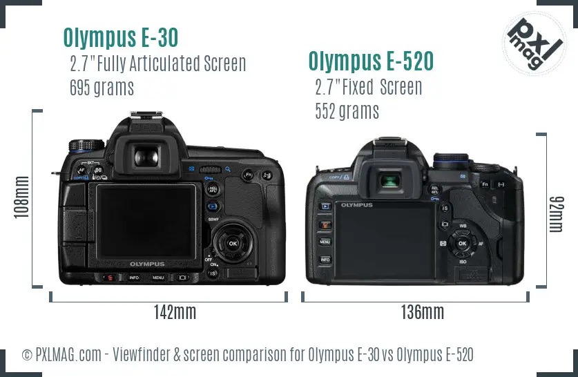Olympus E-30 vs Olympus E-520 Screen and Viewfinder comparison