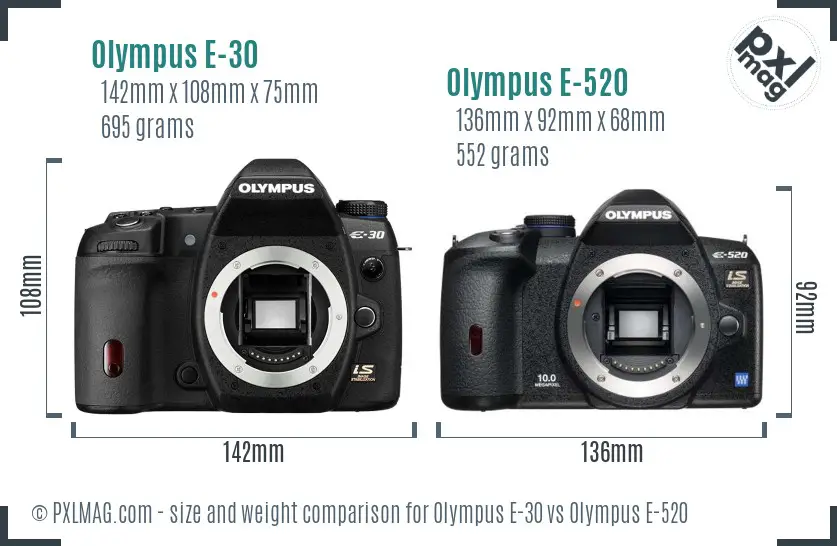 Olympus E-30 vs Olympus E-520 size comparison