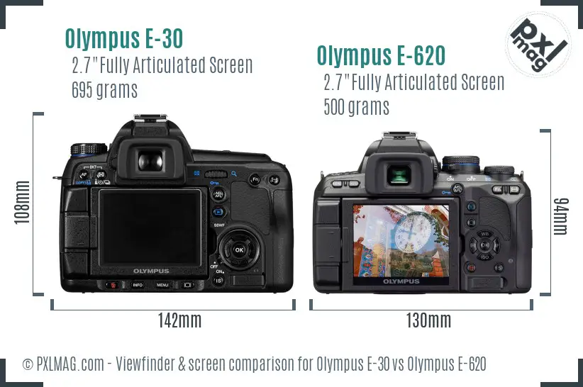 Olympus E-30 vs Olympus E-620 Screen and Viewfinder comparison