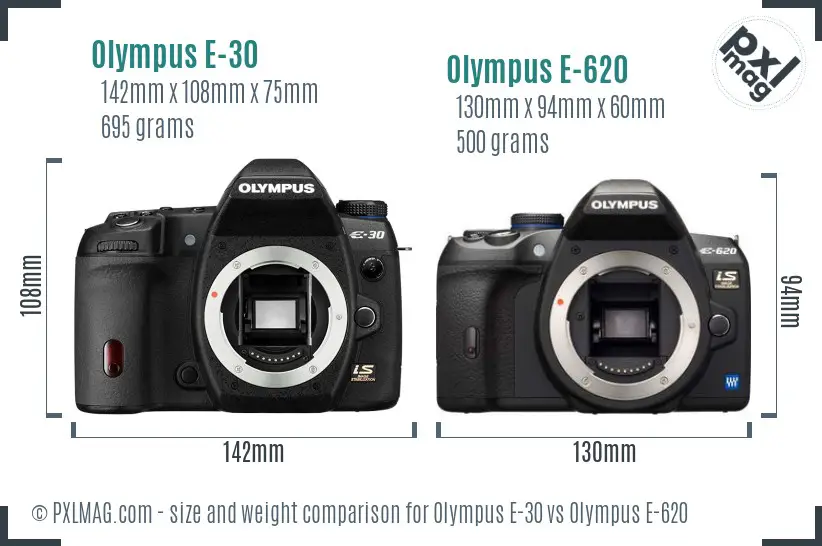 Olympus E-30 vs Olympus E-620 size comparison