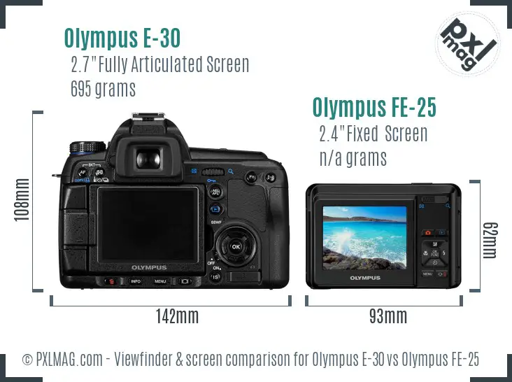 Olympus E-30 vs Olympus FE-25 Screen and Viewfinder comparison