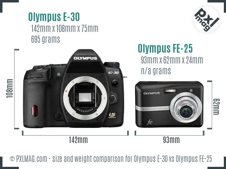 Olympus E-30 vs Olympus FE-25 size comparison