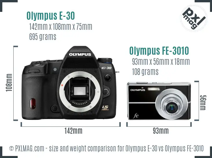 Olympus E-30 vs Olympus FE-3010 size comparison