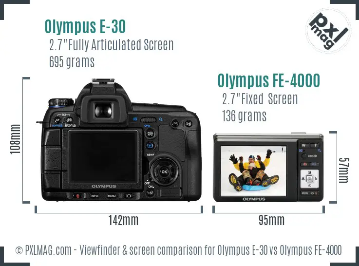 Olympus E-30 vs Olympus FE-4000 Screen and Viewfinder comparison