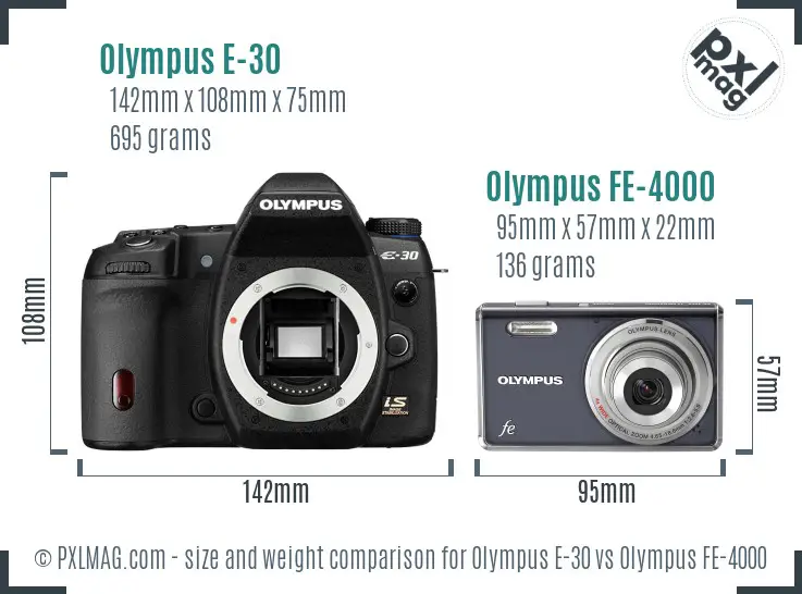 Olympus E-30 vs Olympus FE-4000 size comparison