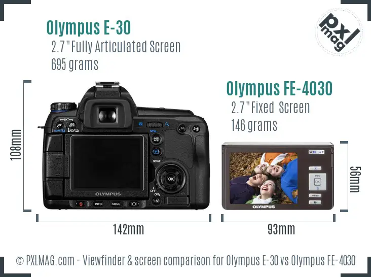 Olympus E-30 vs Olympus FE-4030 Screen and Viewfinder comparison