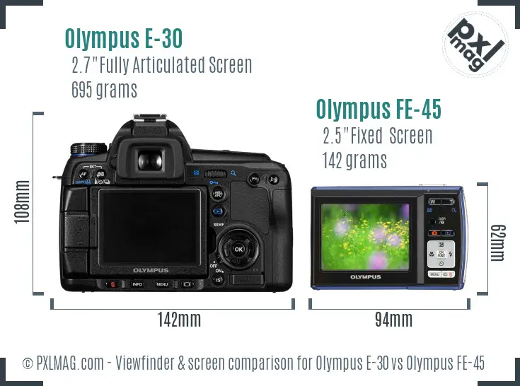 Olympus E-30 vs Olympus FE-45 Screen and Viewfinder comparison