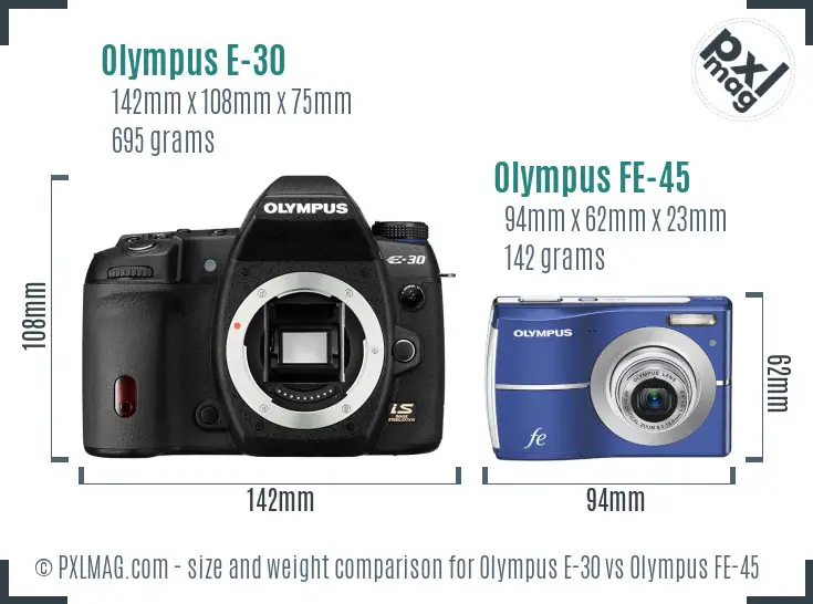 Olympus E-30 vs Olympus FE-45 size comparison