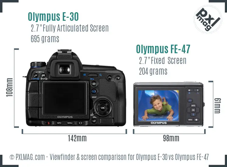 Olympus E-30 vs Olympus FE-47 Screen and Viewfinder comparison
