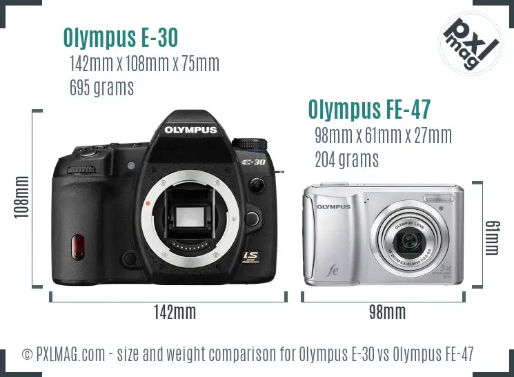Olympus E-30 vs Olympus FE-47 size comparison