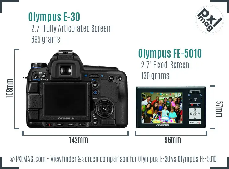 Olympus E-30 vs Olympus FE-5010 Screen and Viewfinder comparison