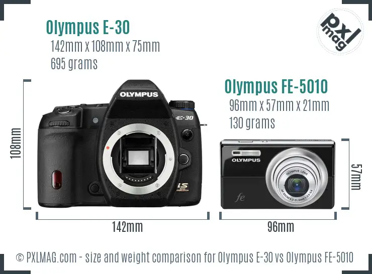 Olympus E-30 vs Olympus FE-5010 size comparison