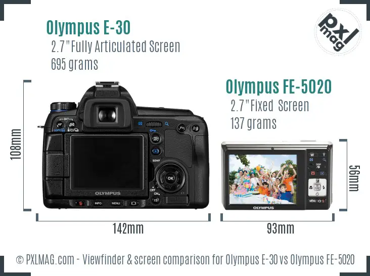 Olympus E-30 vs Olympus FE-5020 Screen and Viewfinder comparison