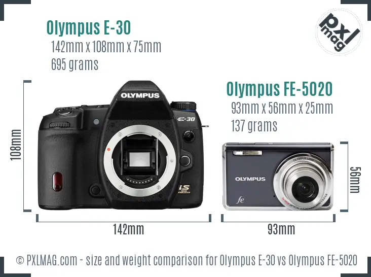 Olympus E-30 vs Olympus FE-5020 size comparison