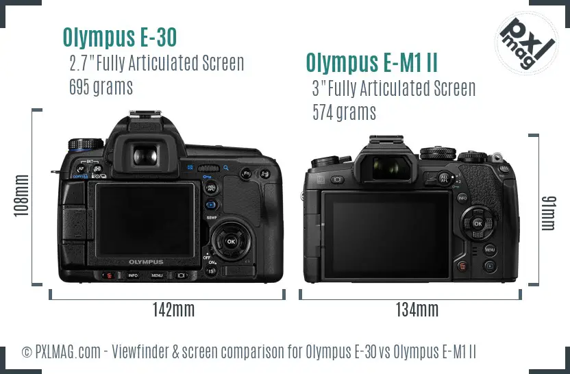 Olympus E-30 vs Olympus E-M1 II Screen and Viewfinder comparison
