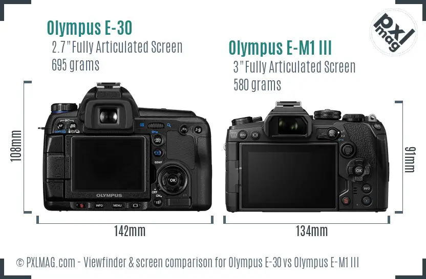 Olympus E-30 vs Olympus E-M1 III Screen and Viewfinder comparison