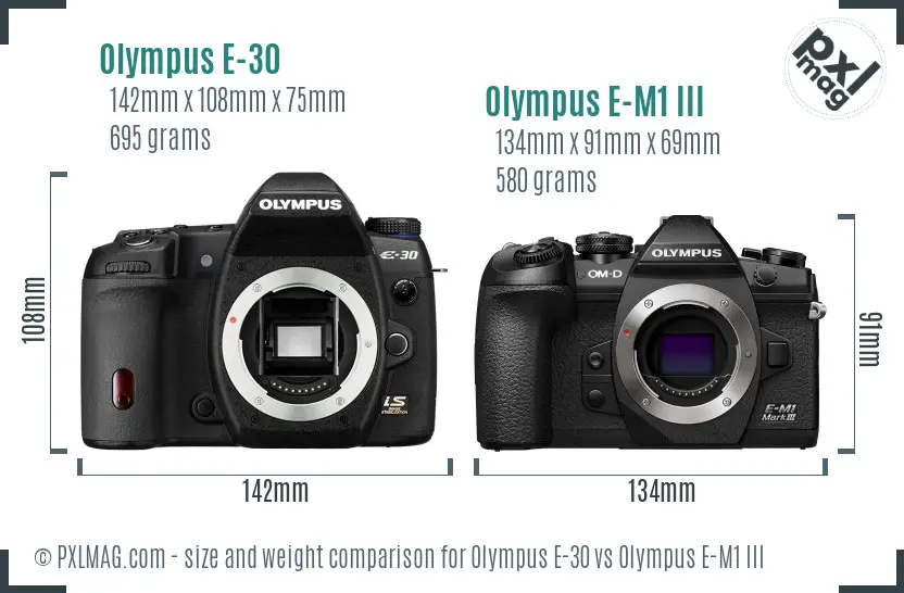 Olympus E-30 vs Olympus E-M1 III size comparison