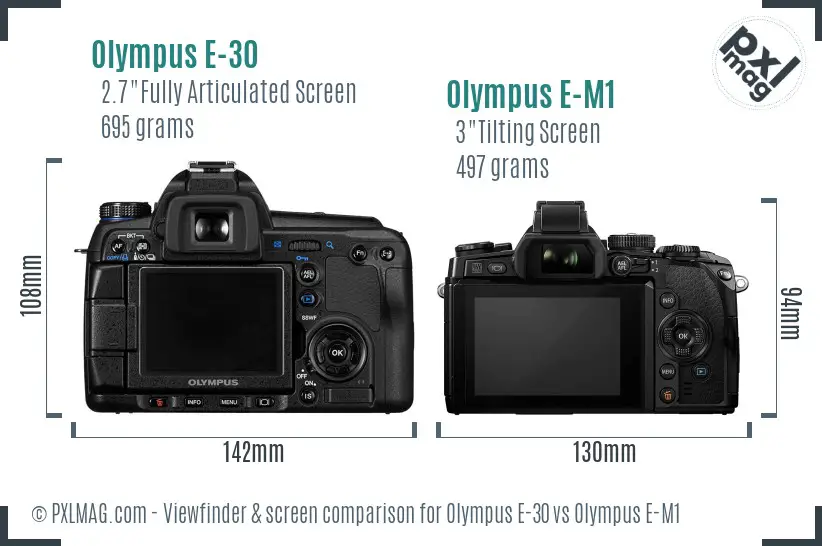 Olympus E-30 vs Olympus E-M1 Screen and Viewfinder comparison