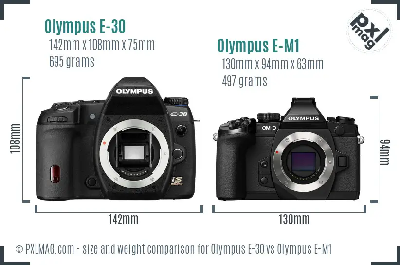 Olympus E-30 vs Olympus E-M1 size comparison
