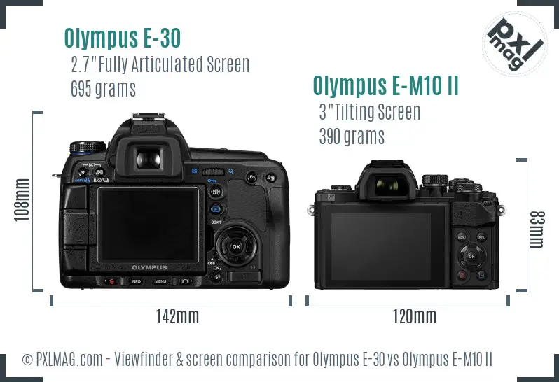 Olympus E-30 vs Olympus E-M10 II Screen and Viewfinder comparison