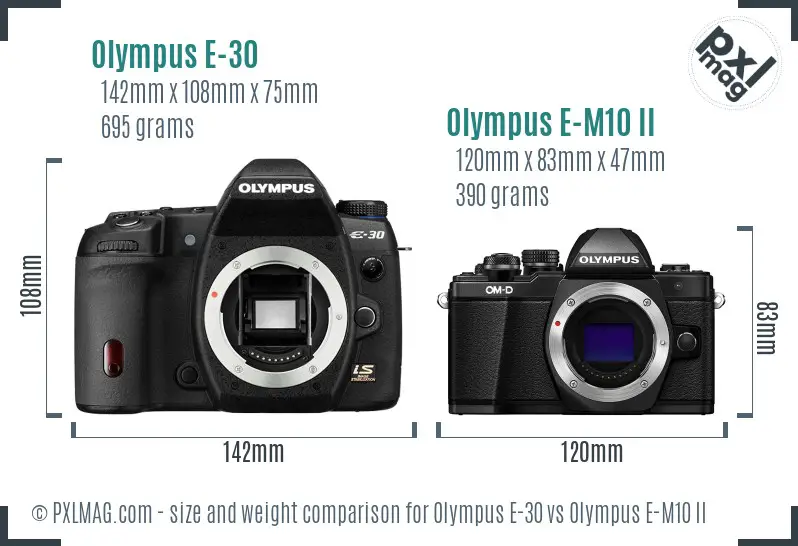 Olympus E-30 vs Olympus E-M10 II size comparison