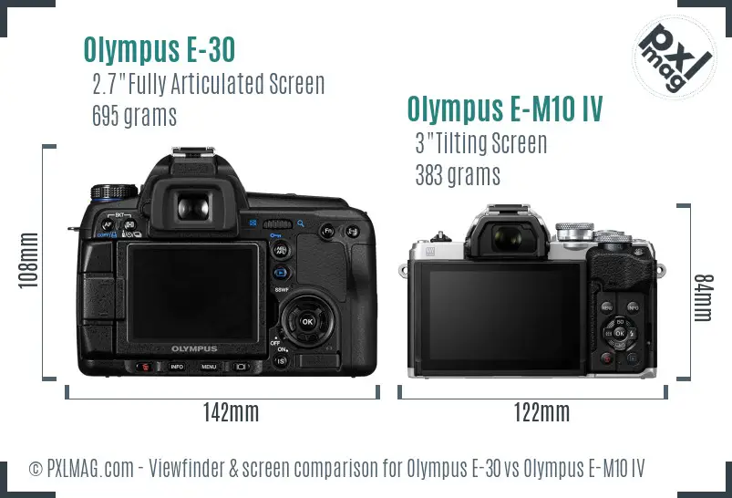 Olympus E-30 vs Olympus E-M10 IV Screen and Viewfinder comparison