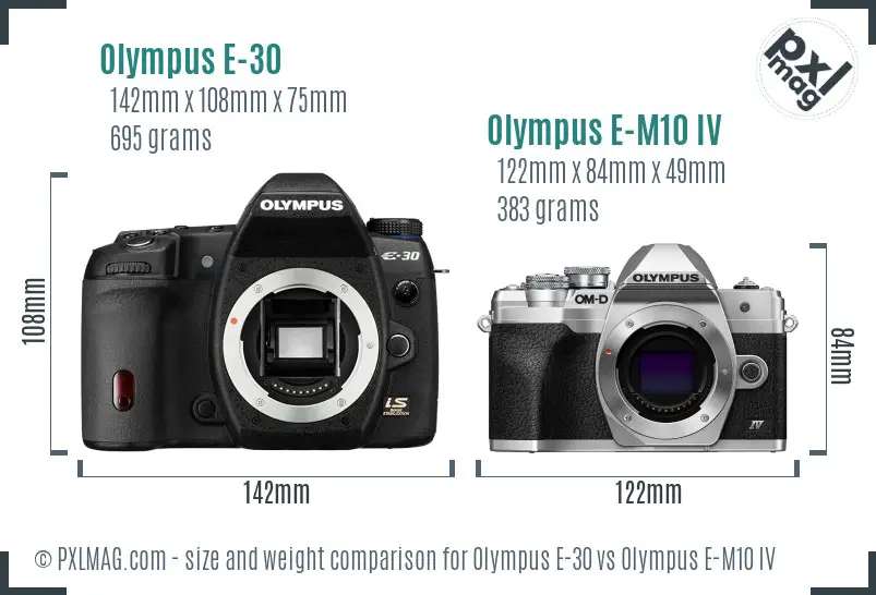 Olympus E-30 vs Olympus E-M10 IV size comparison