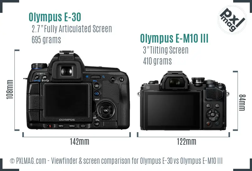 Olympus E-30 vs Olympus E-M10 III Screen and Viewfinder comparison