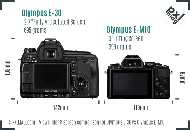 Olympus E-30 vs Olympus E-M10 Screen and Viewfinder comparison