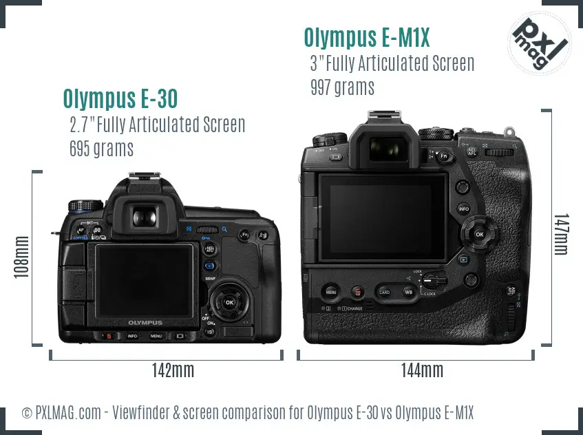Olympus E-30 vs Olympus E-M1X Screen and Viewfinder comparison