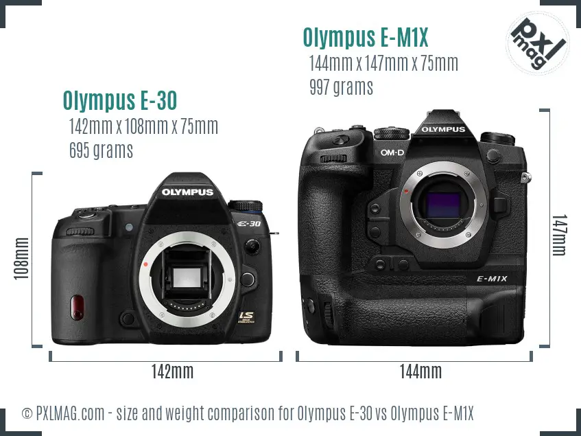 Olympus E-30 vs Olympus E-M1X size comparison