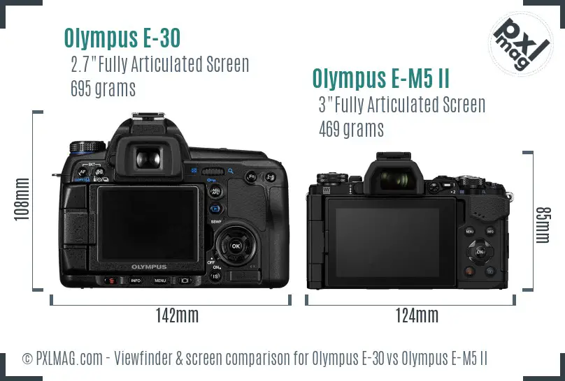 Olympus E-30 vs Olympus E-M5 II Screen and Viewfinder comparison