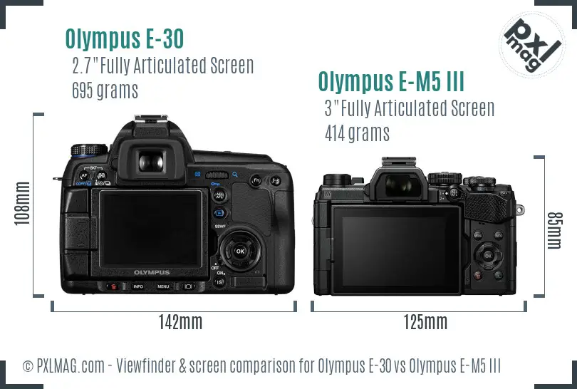 Olympus E-30 vs Olympus E-M5 III Screen and Viewfinder comparison