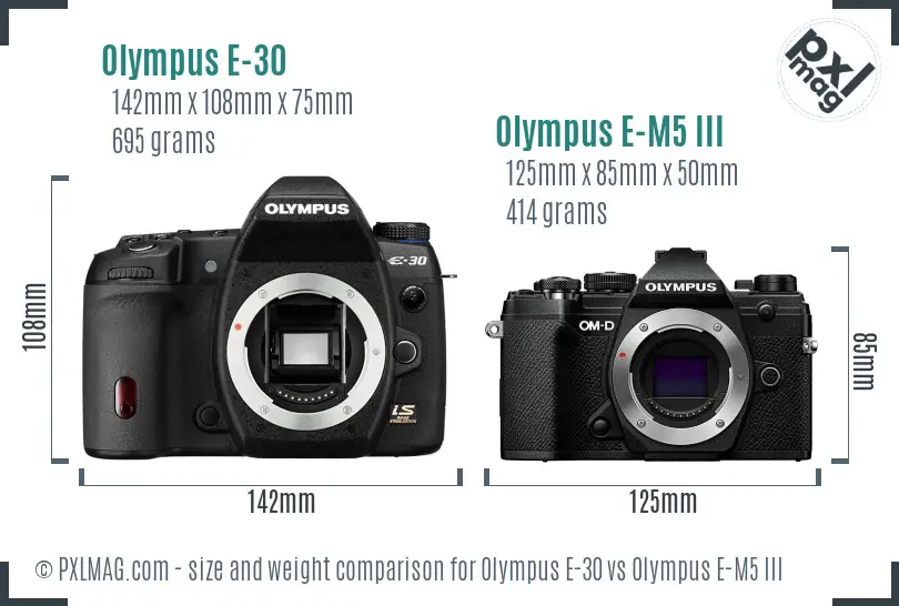 Olympus E-30 vs Olympus E-M5 III size comparison