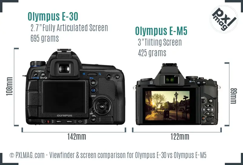 Olympus E-30 vs Olympus E-M5 Screen and Viewfinder comparison