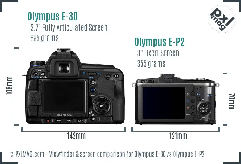 Olympus E-30 vs Olympus E-P2 Screen and Viewfinder comparison