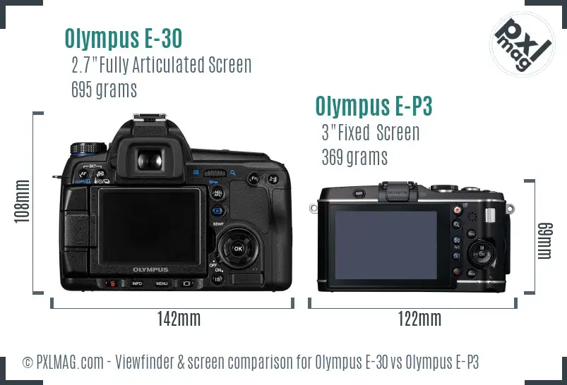 Olympus E-30 vs Olympus E-P3 Screen and Viewfinder comparison