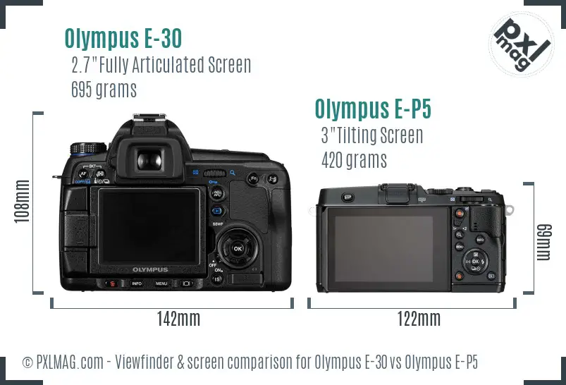 Olympus E-30 vs Olympus E-P5 Screen and Viewfinder comparison