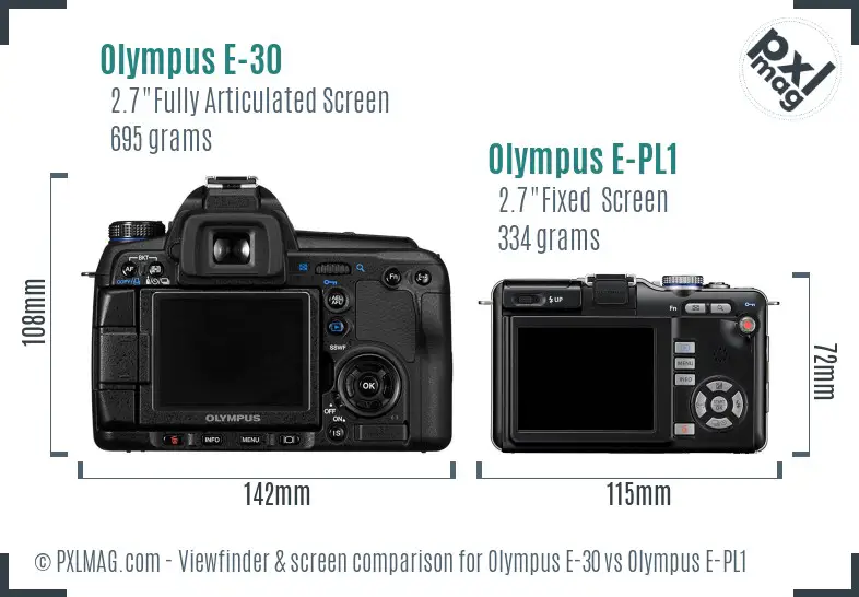 Olympus E-30 vs Olympus E-PL1 Screen and Viewfinder comparison